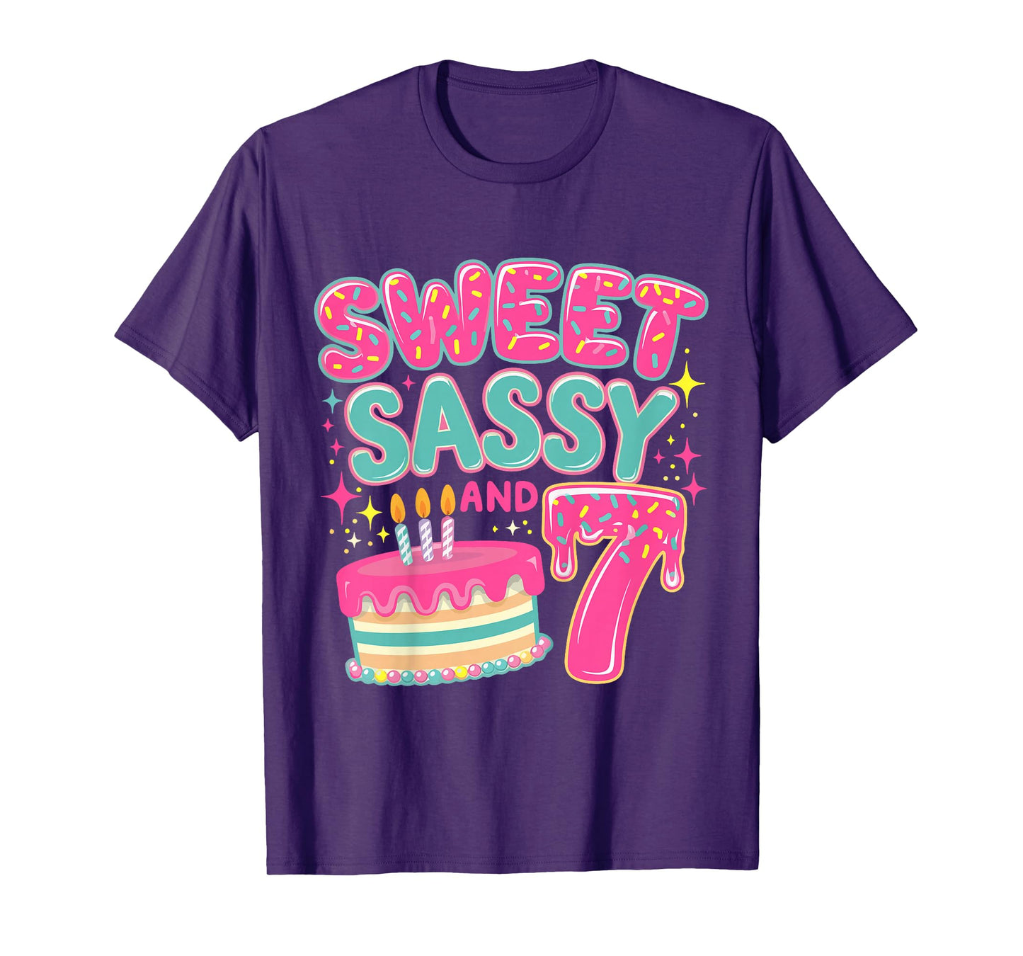 Kids Sweet Sassy and Seven Birthday Girl Donut 7 Year Old T-Shirt