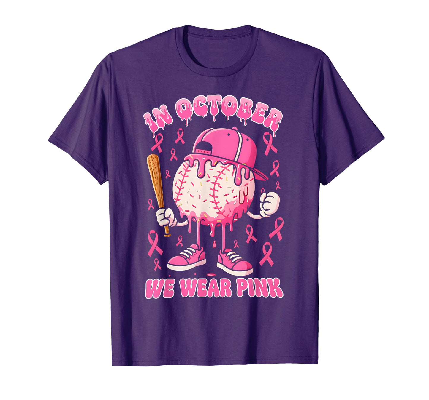 Baseball Ice Cream Drip in October Wear Pink Breast Cancer T-Shirt