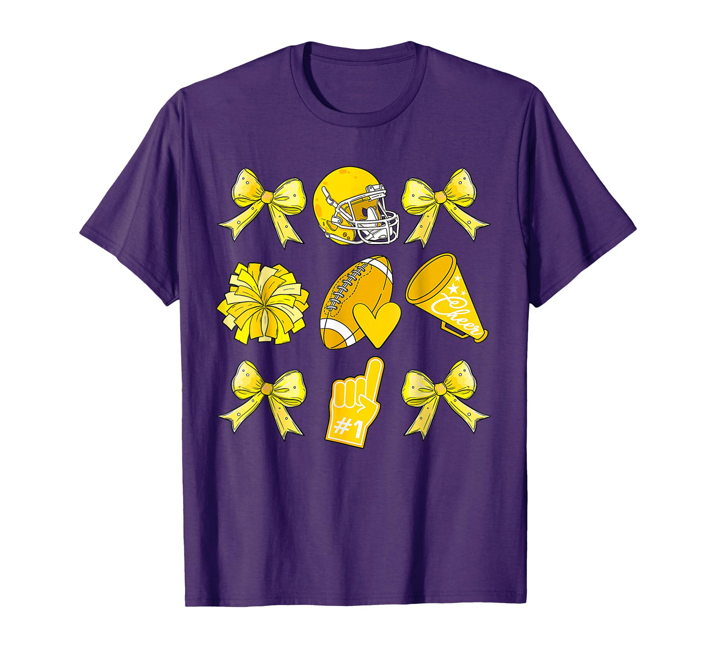 Cheer Football Coquette Bow Game Day Cheerleader Yellow T-Shirt