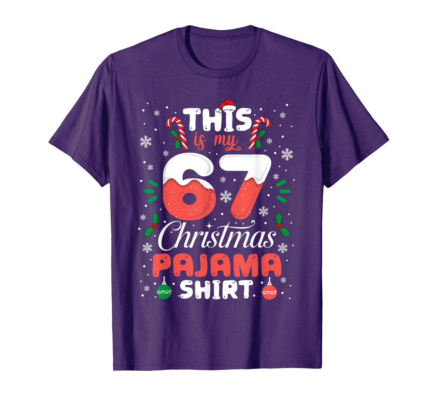 Funny 67 Christmas Pajamas Shirt Six Seven Meme Brainrot T-Shirt
