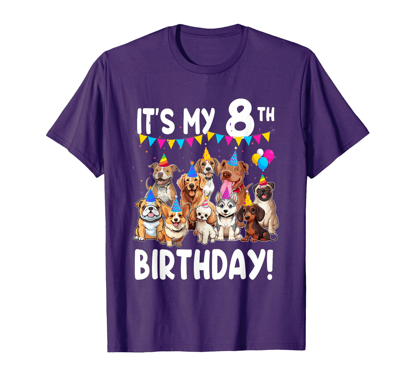 It's My 8th Birthday Dogs Lover Theme 8 Year Old T-Shirt