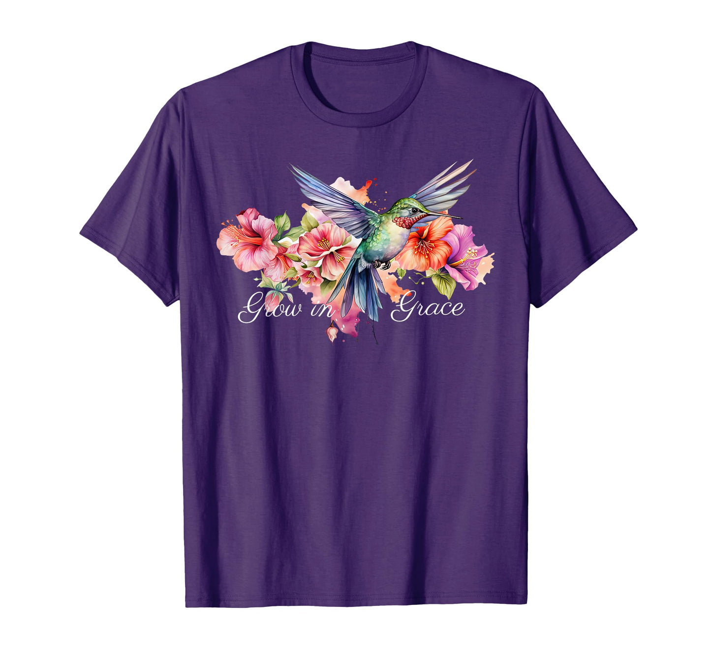 Grow In Grace Flower Hummingbird Christian Bible Verse T-Shirt