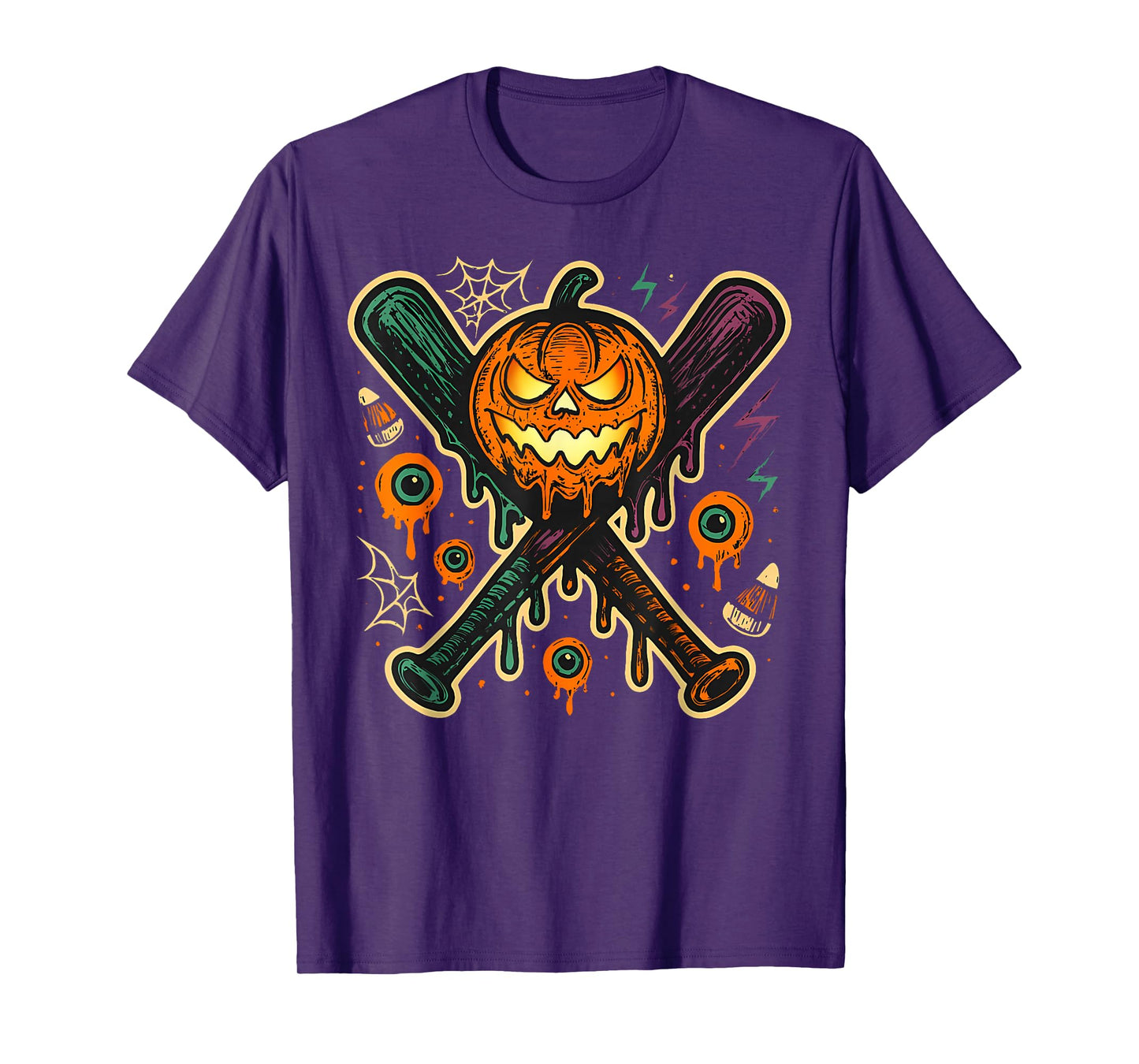 Pumpkin Halloween Baseball Ice Cream Drip Spooky Boys Youth T-Shirt