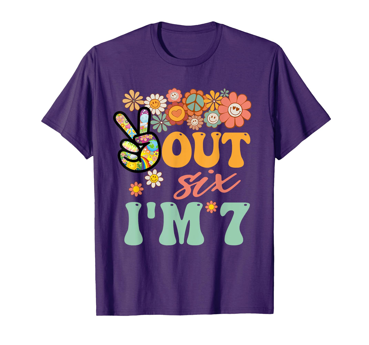 Peace Out Six I'm 7 Groovy 7th Happy Birthday Boy Girl T-Shirt