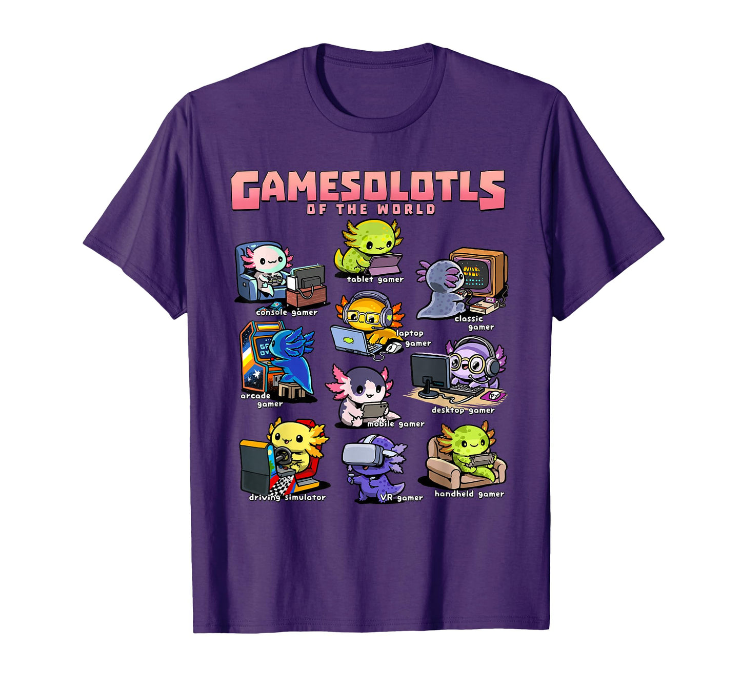 Gamesolotls of the World - Diverse Gamer Axolotl Collection T-Shirt