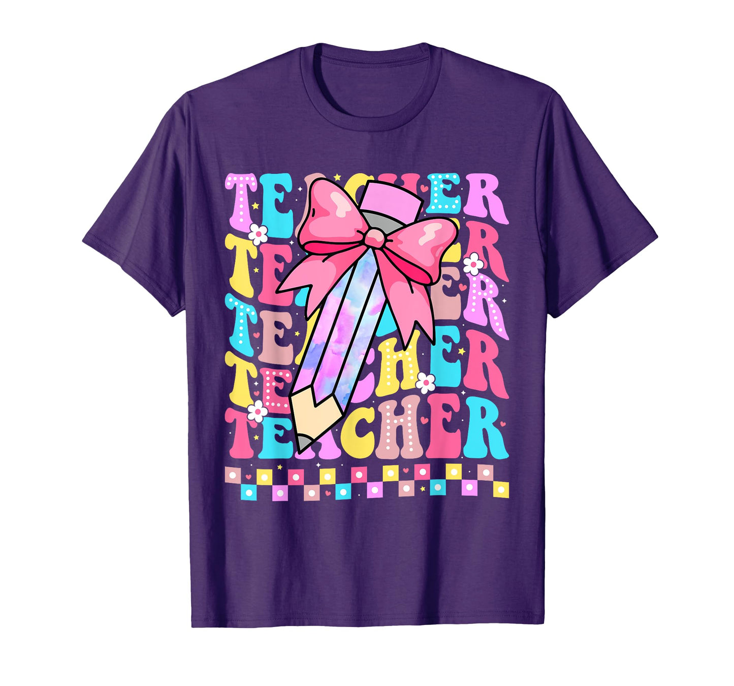 Groovy Teacher Cute Coquette Bow Flower Retro Back to School T-Shirt