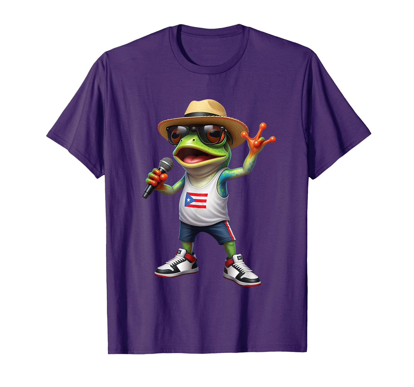 Puerto Rico Singing Coqui Boricua Frog, Straw Hat PR Flag T-Shirt