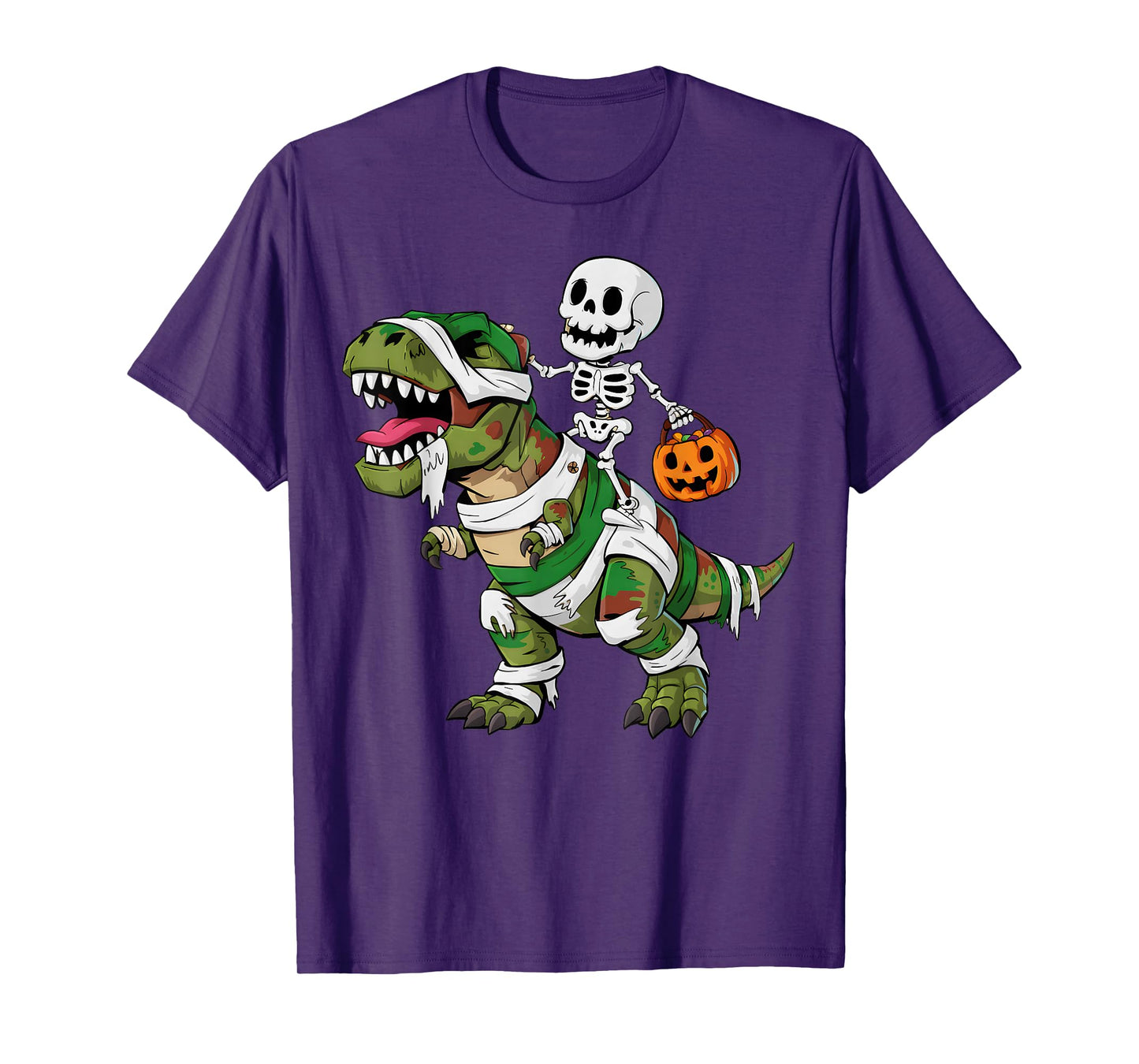 Skeleton Dinosaur T rex Boys Kids Funny Halloween Pumpkin T-Shirt