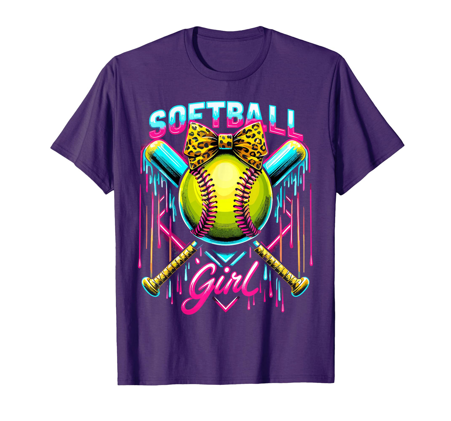 Softball Player Girl Ice Cream Softball Drip T-Shirt