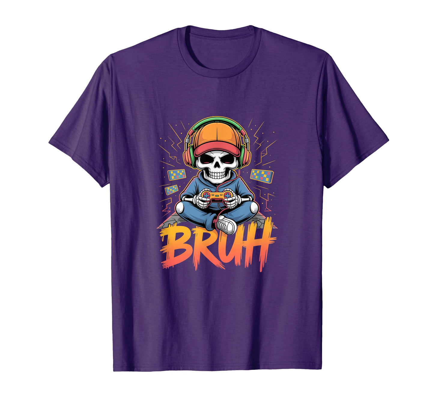 Bruh Halloween Boys Kids Gamer Mens Skeleton Video Gaming T-Shirt