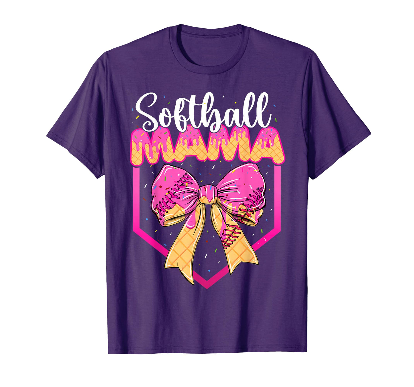 Softball Mom Drip Ice Cream Drip Sprinkle Mama Bow T-Shirt