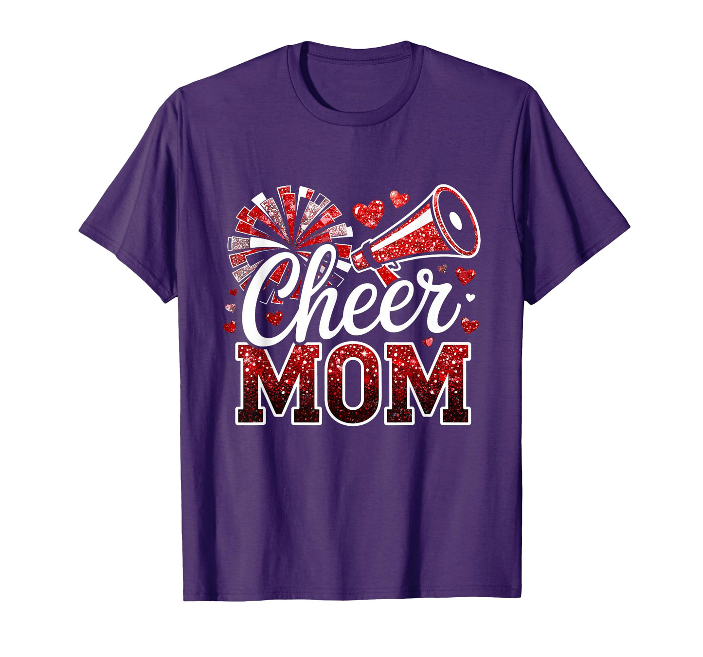 Cheer Mom Red Megaphone Pom Pom Heart Cheerleader T-Shirt