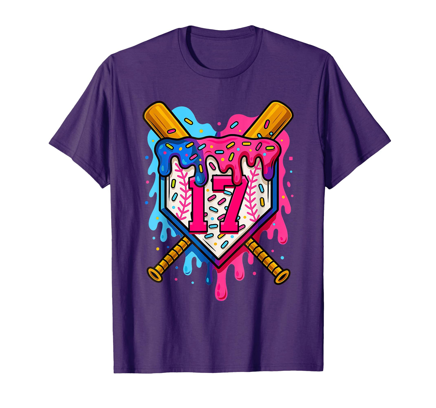 17th Baseball Birthday Ice Cream Drip Boys Girls 17 Years T-Shirt