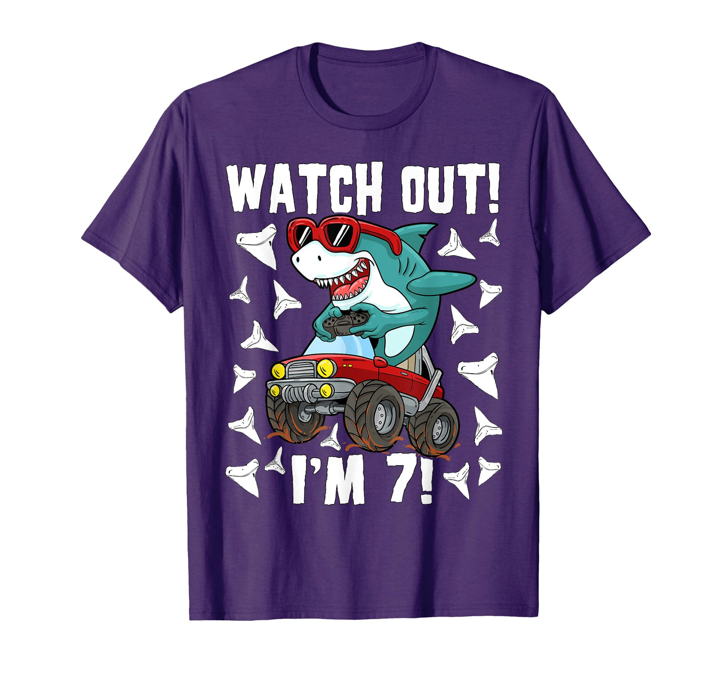 7 Years Old 7th Birthday Shark Boy Girl Monster Truck Gamer T-Shirt