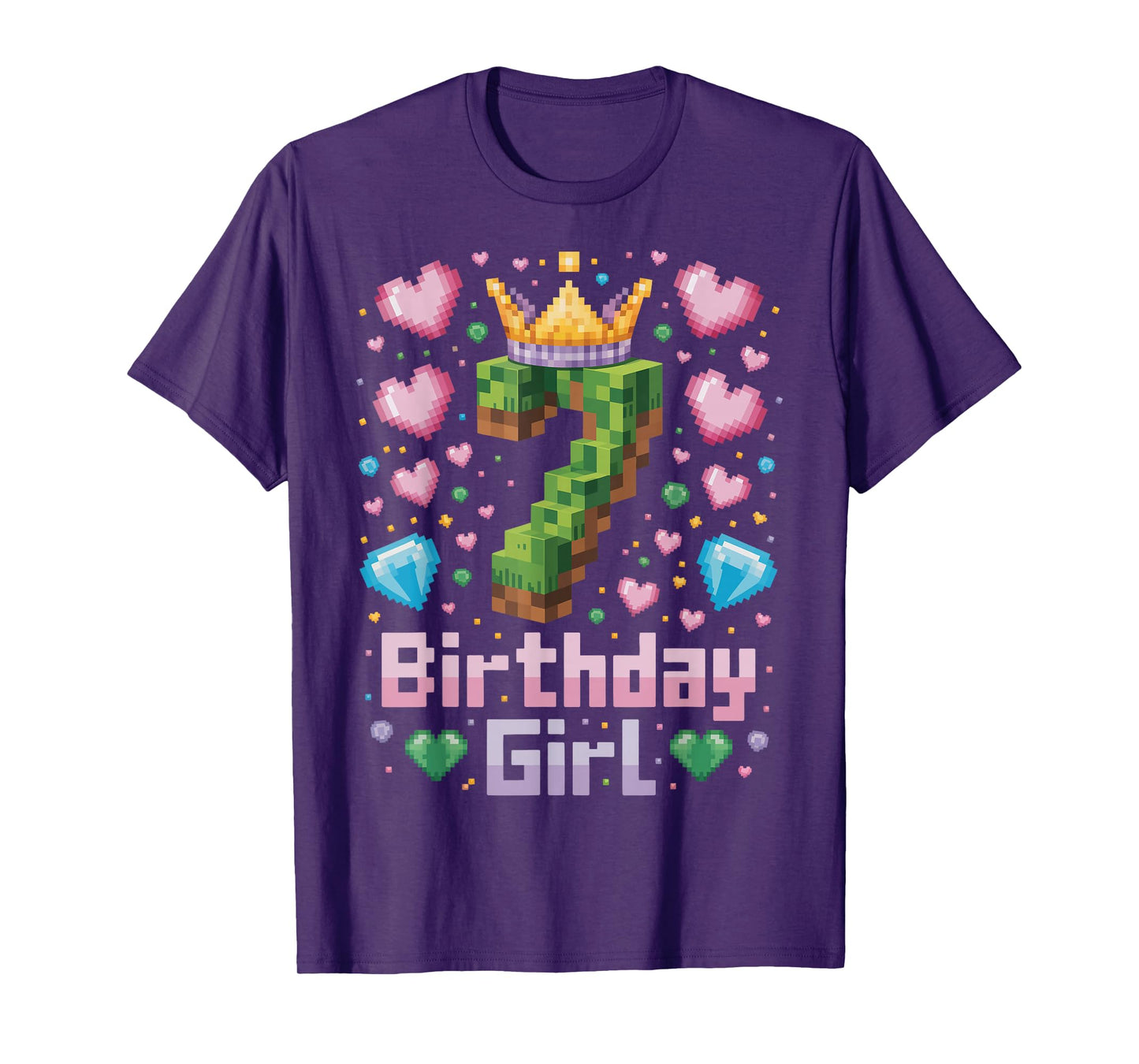 7th Birthday Girl Shirt Gaming Pixel Number Party 7 Year Old T-Shirt