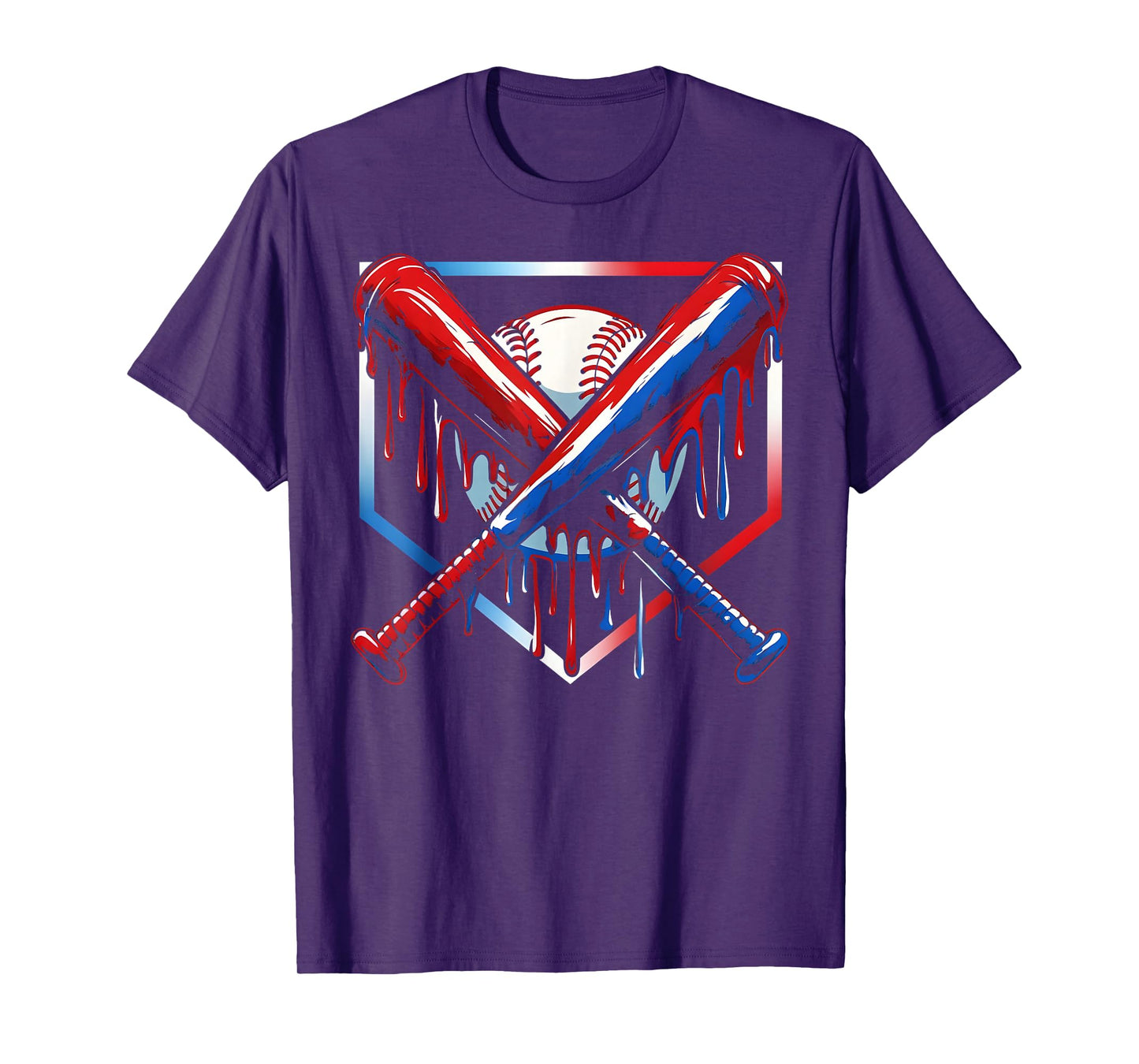 Baseball Ice Cream Drip Youth 4th Of July Red White And Blue T-Shirt