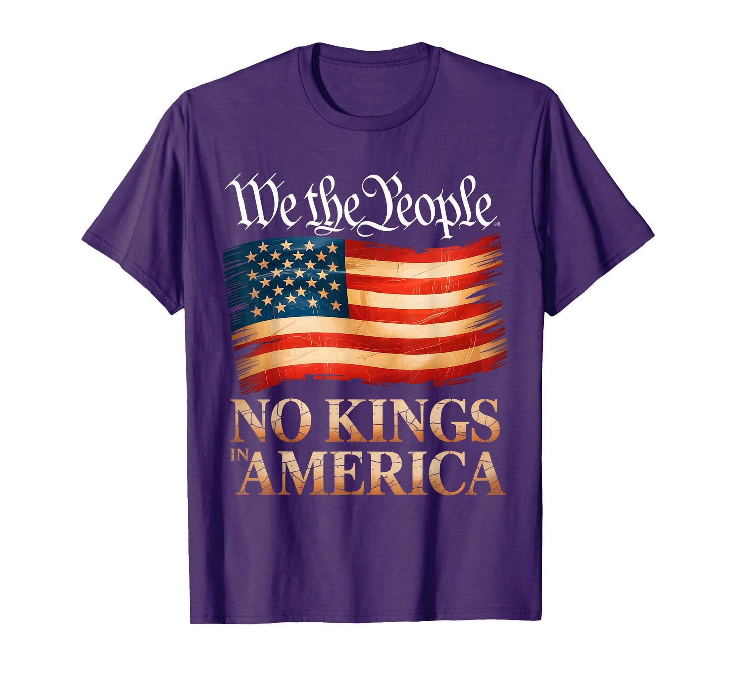 No Kings in America US Flag Vintage Men Women (On Back) T-Shirt