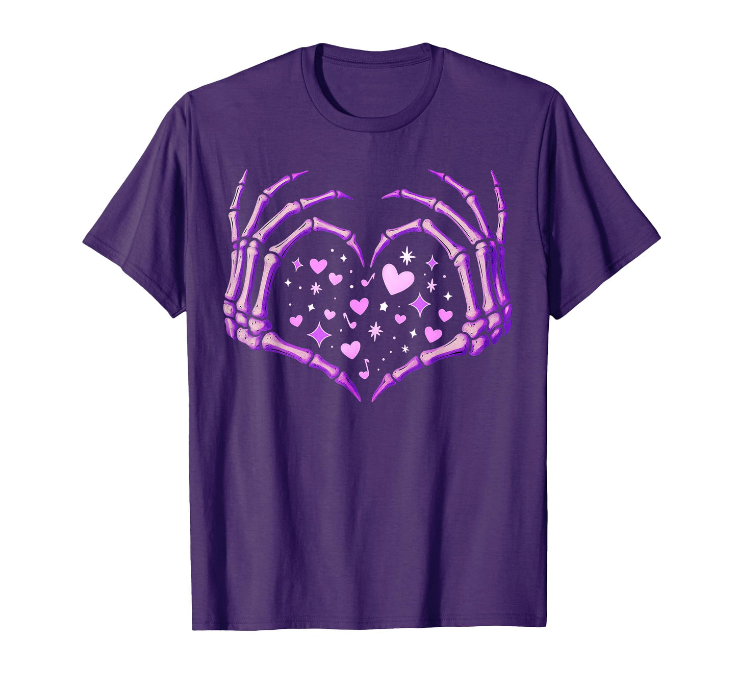 Skeleton Hands Heart Sign Retro Halloween Costume Women Girl T-Shirt