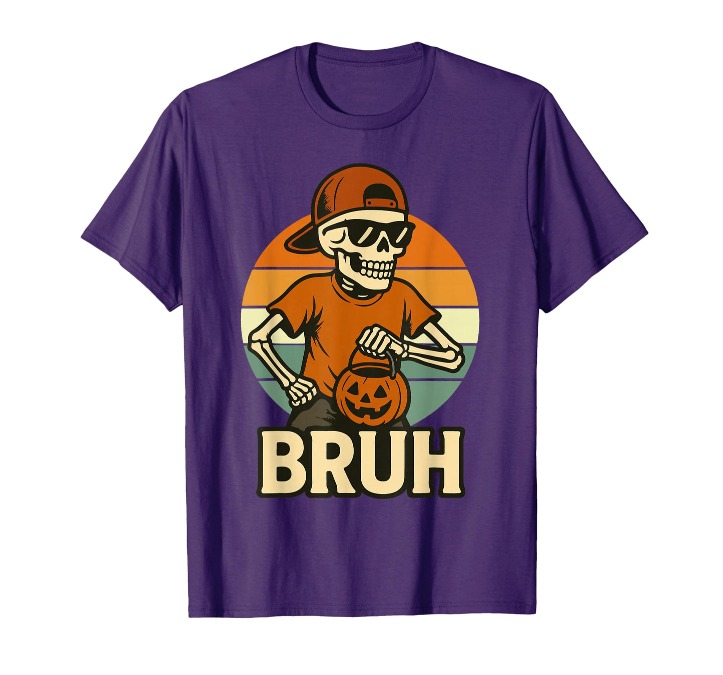 Cool Skeleton Bruh Halloween Shirt Kids Teen Boys Men Funny T-Shirt