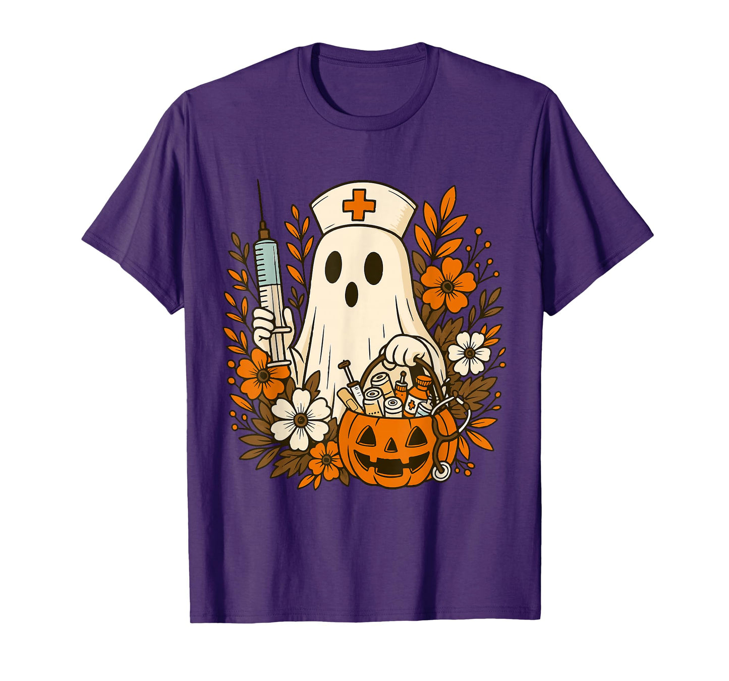 Nurse Ghost Pumpkin Halloween Autumn Nurse Halloween T-Shirt