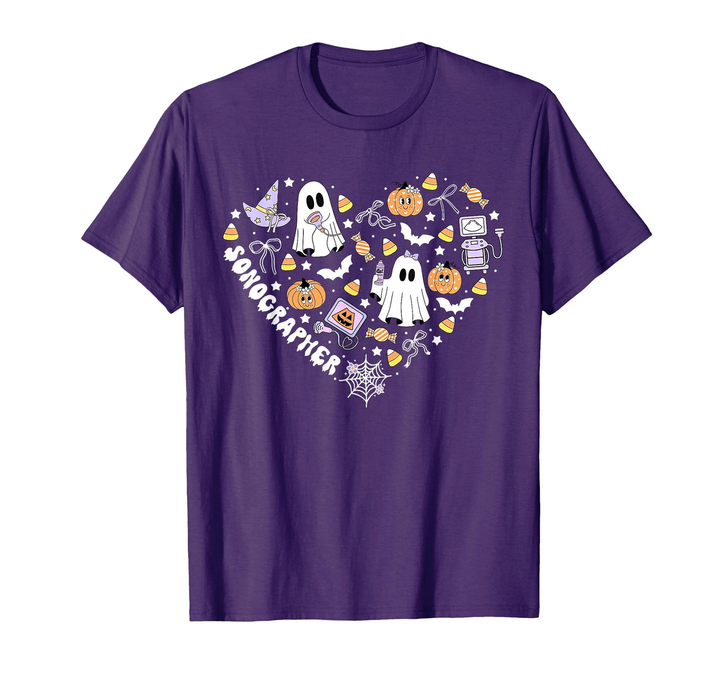 Sonographer Heart Halloween Ultrasound Tech MFM OBGYN Spooky T-Shirt