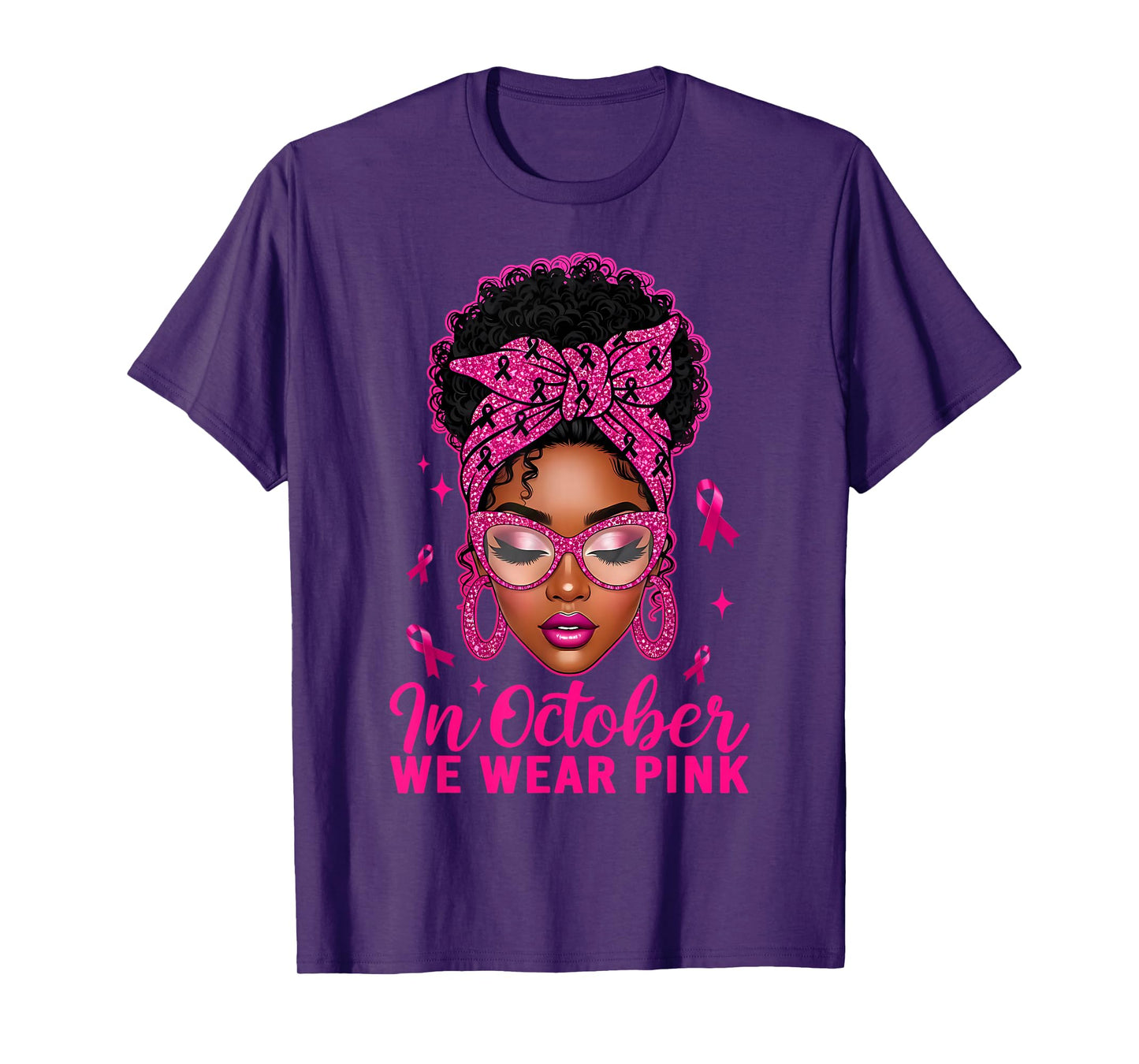 in October We Wear Pink Black Women Breast Cancer Awareness T-Shirt