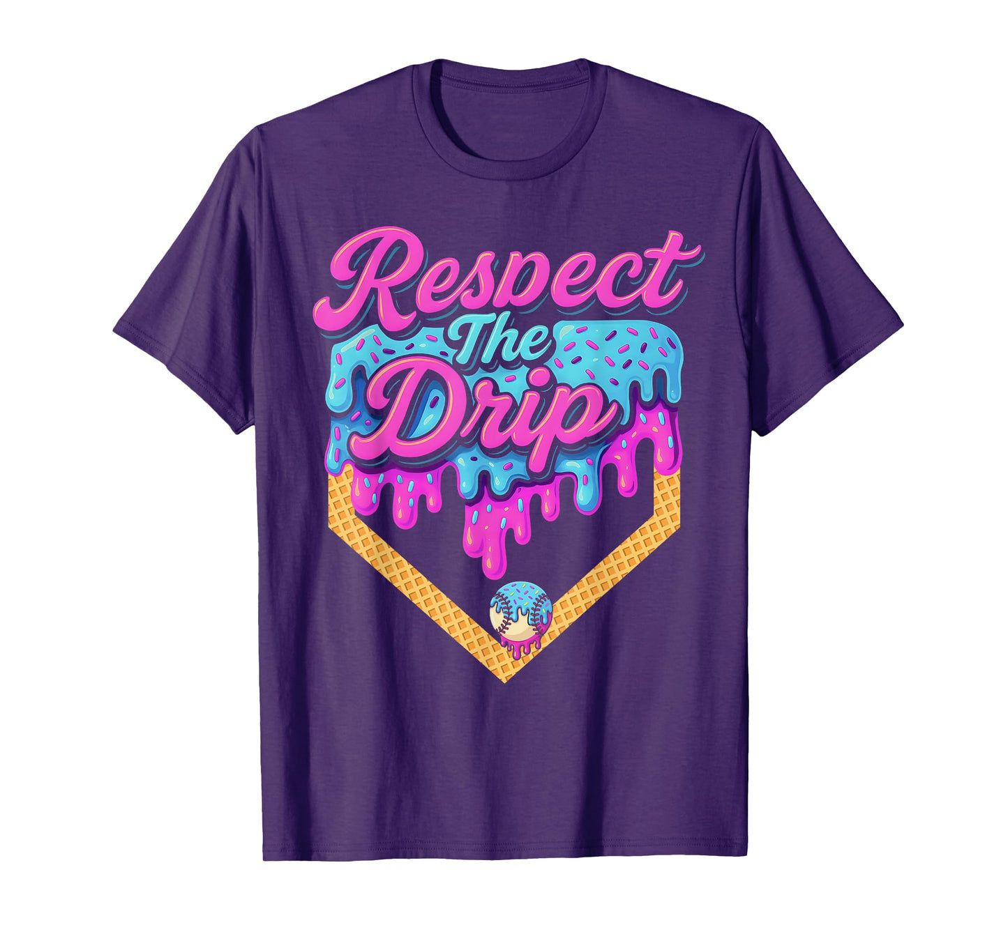 Baseball Drip Boys Home Plate Ice Cream Respect The Drip T-Shirt