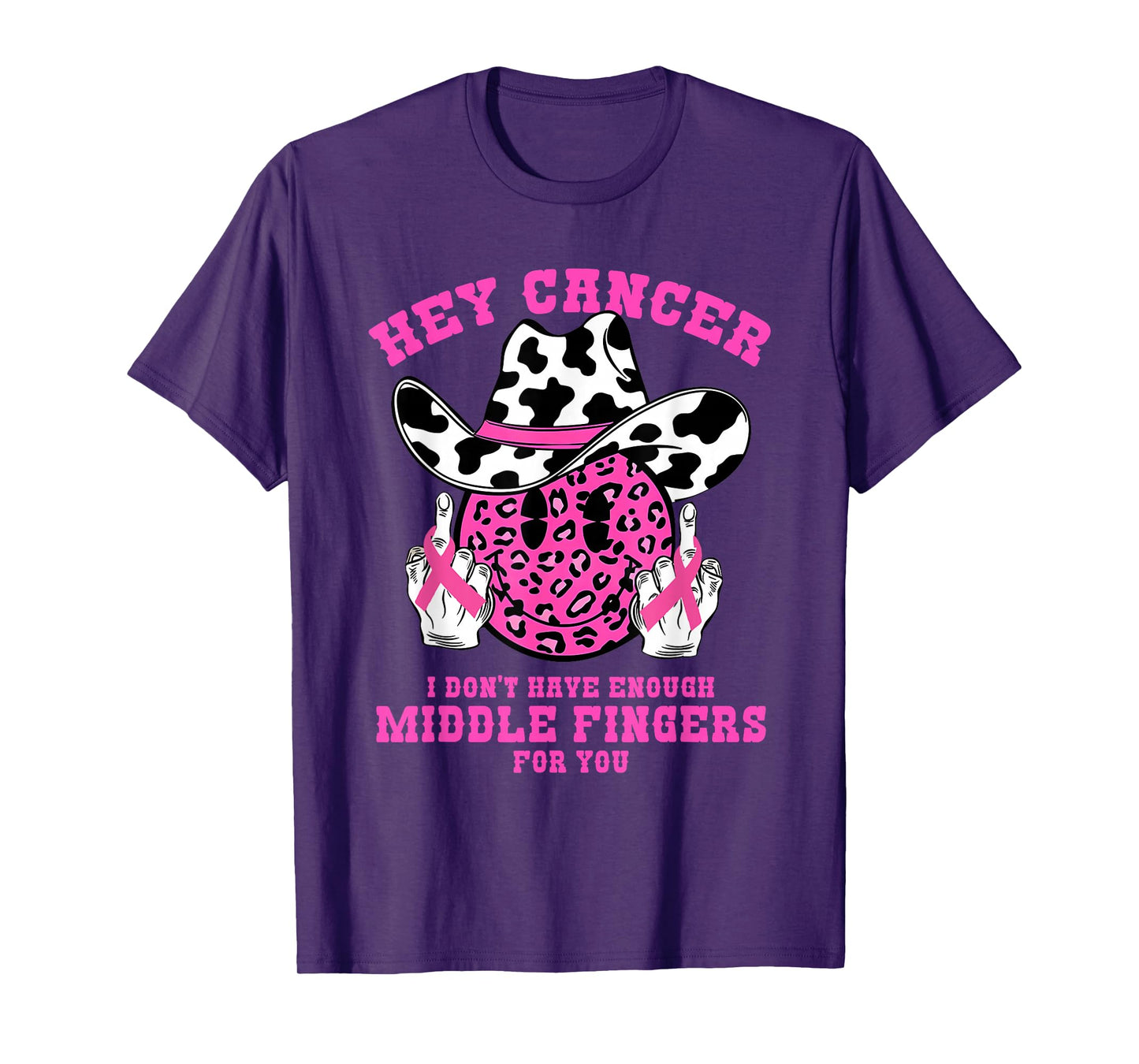 Pink Leopard Western Cowgirl Cowboy Cute Face Breast Cancer T-Shirt