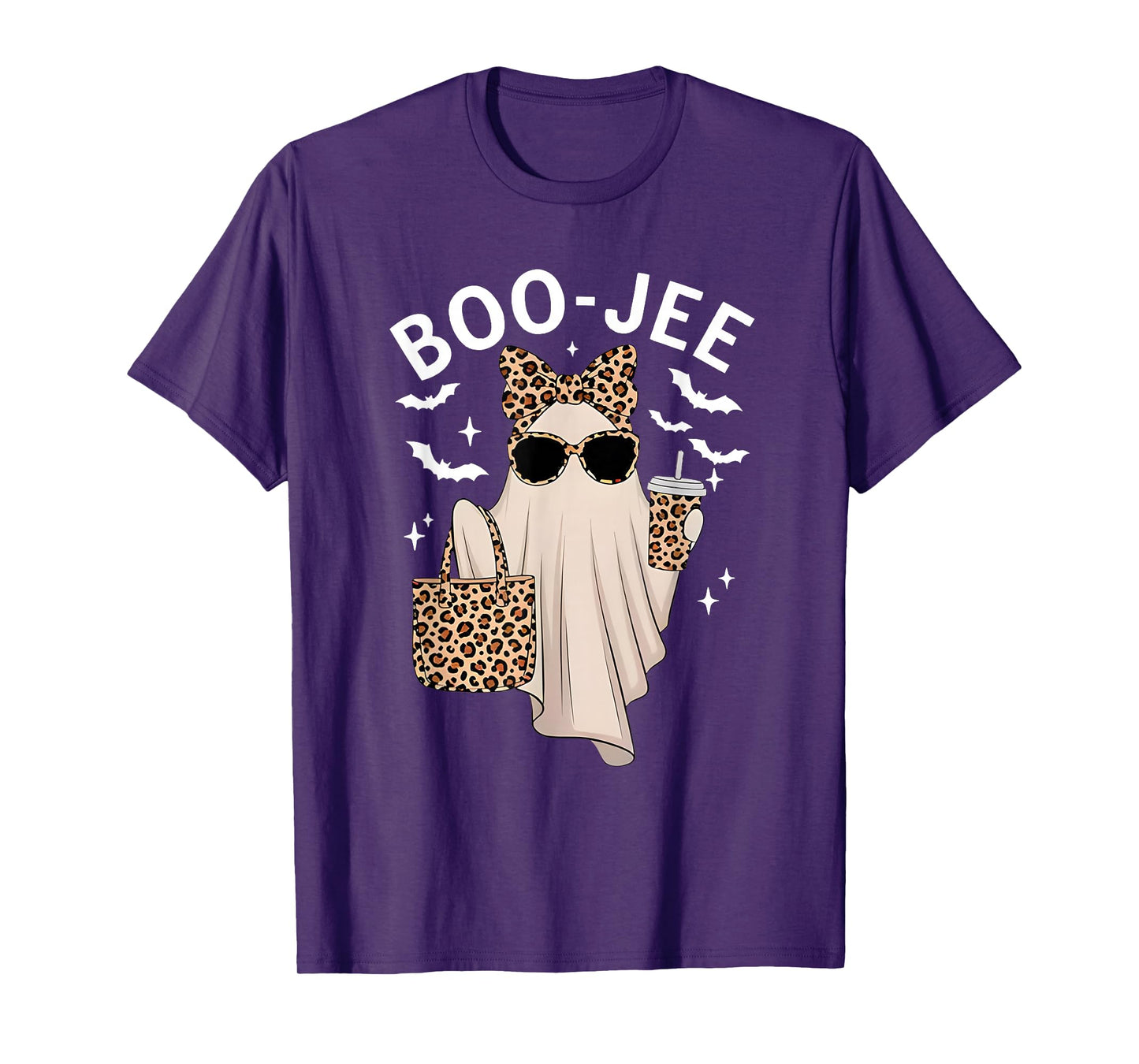 Boo-JEE Ghost Halloween Women Boo JEE Leopard Spooky Season T-Shirt