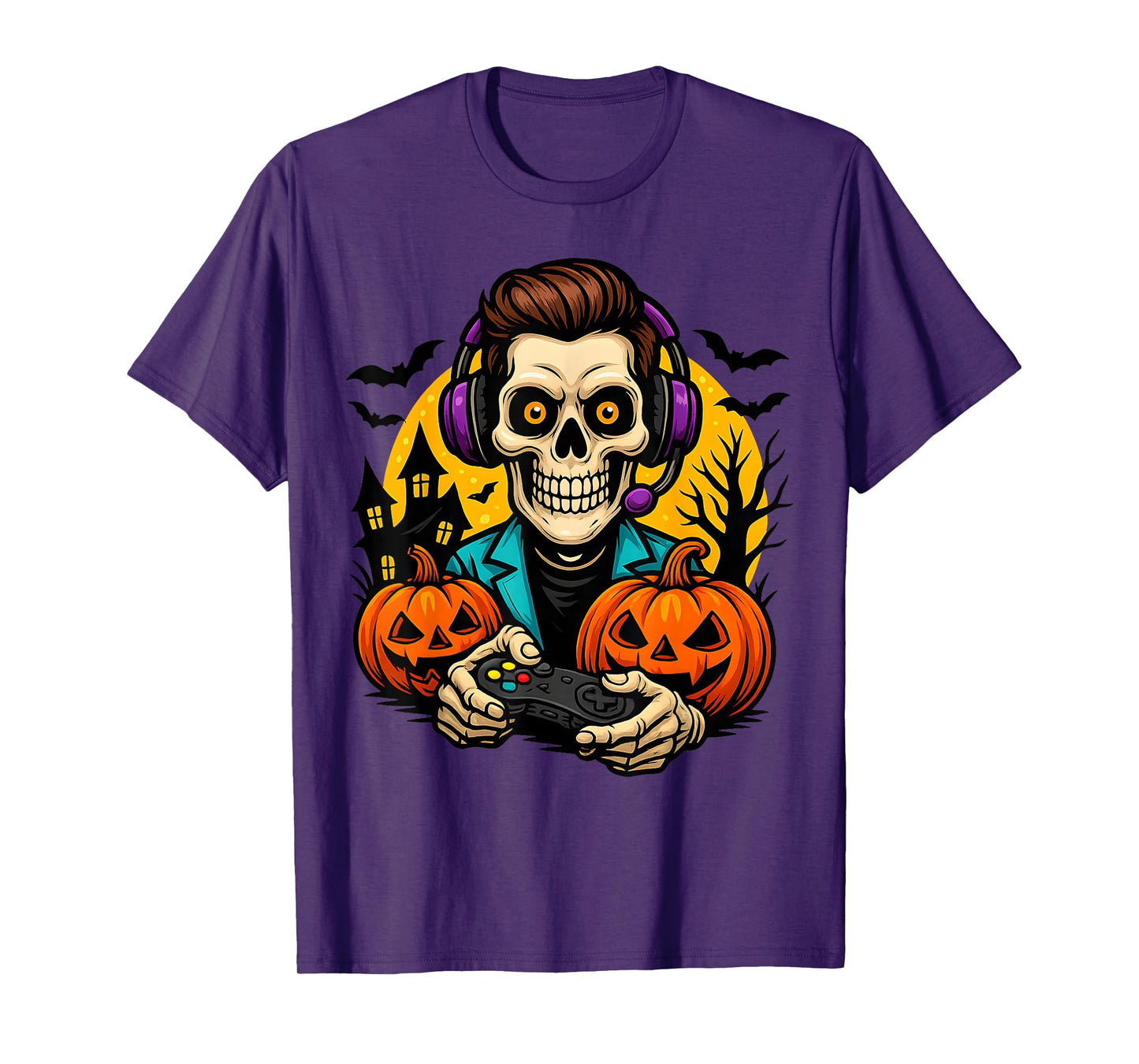 Halloween Skeleton Gamer Video Gaming Boys Men Kids T-Shirt