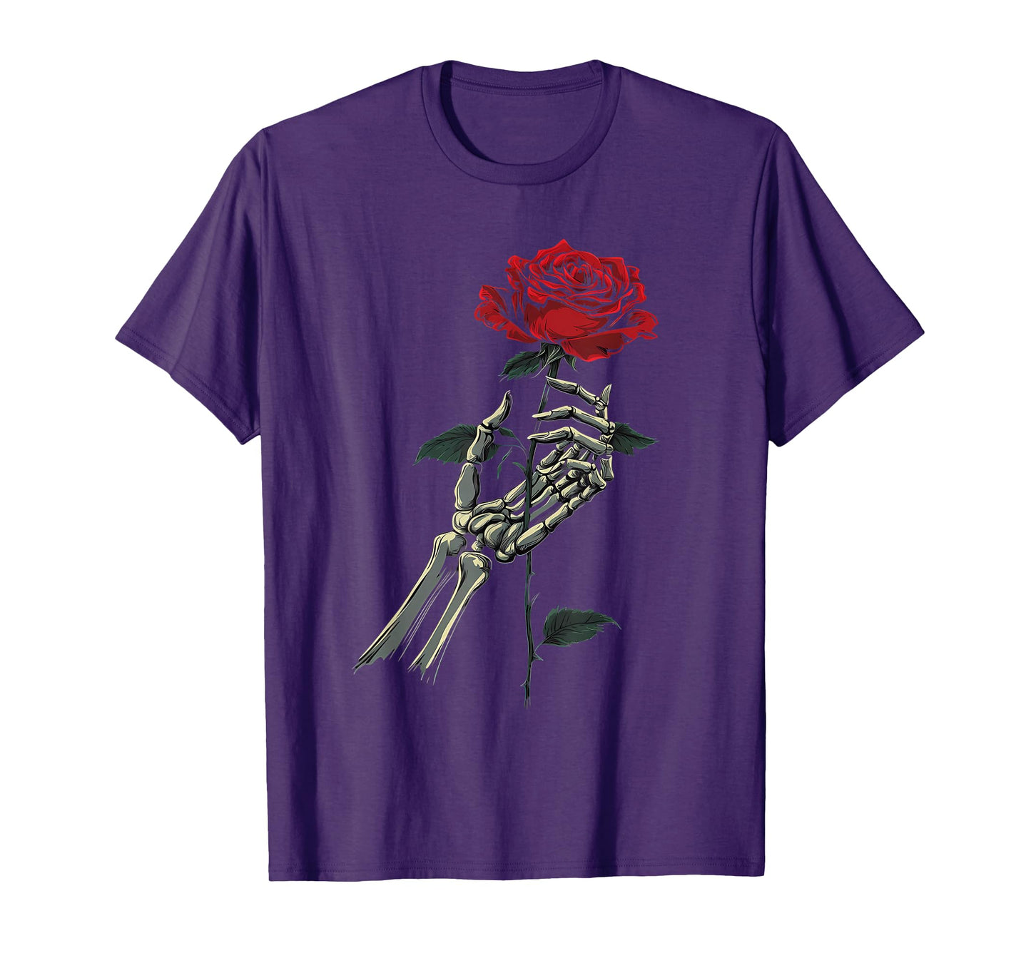 Skeleton Hand Holding Rose Flower Red Rose T-Shirt