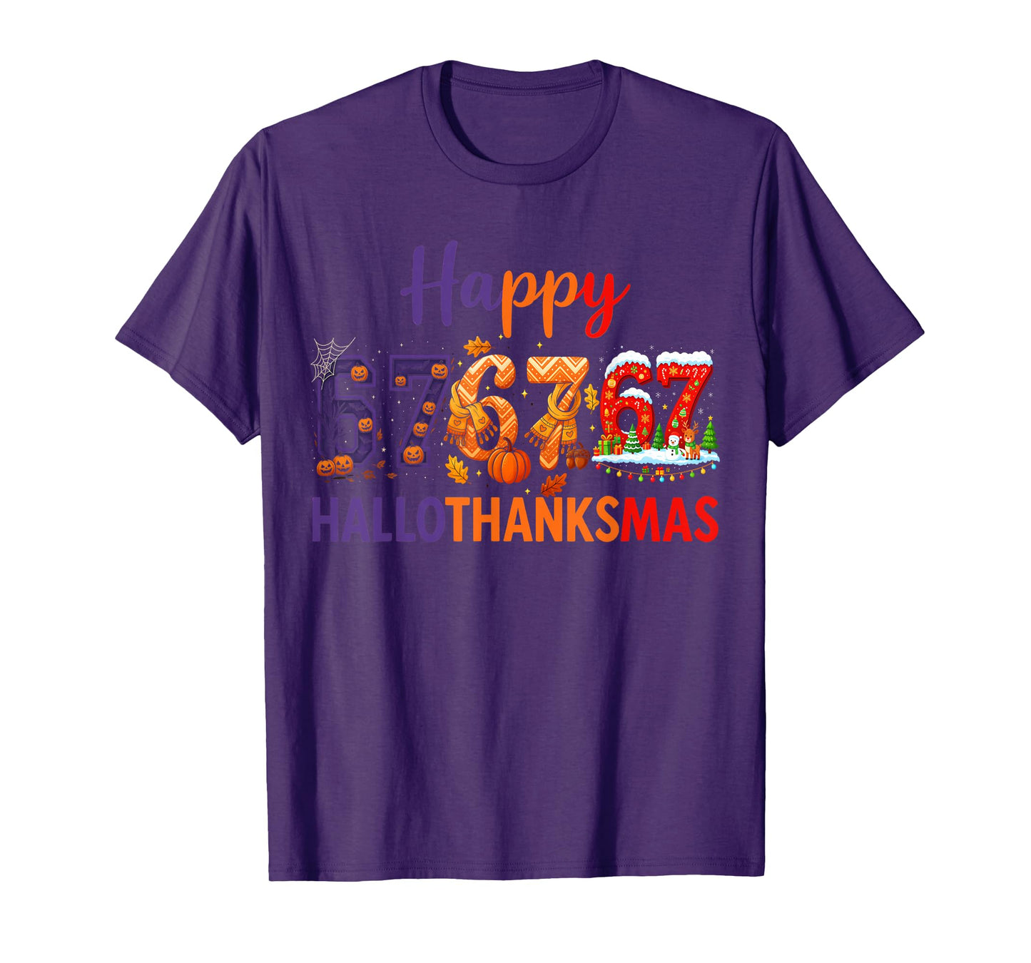 HUGvyn Six Seven Meme 67 Hallothanksmas Halloween Christmas T-Shirt