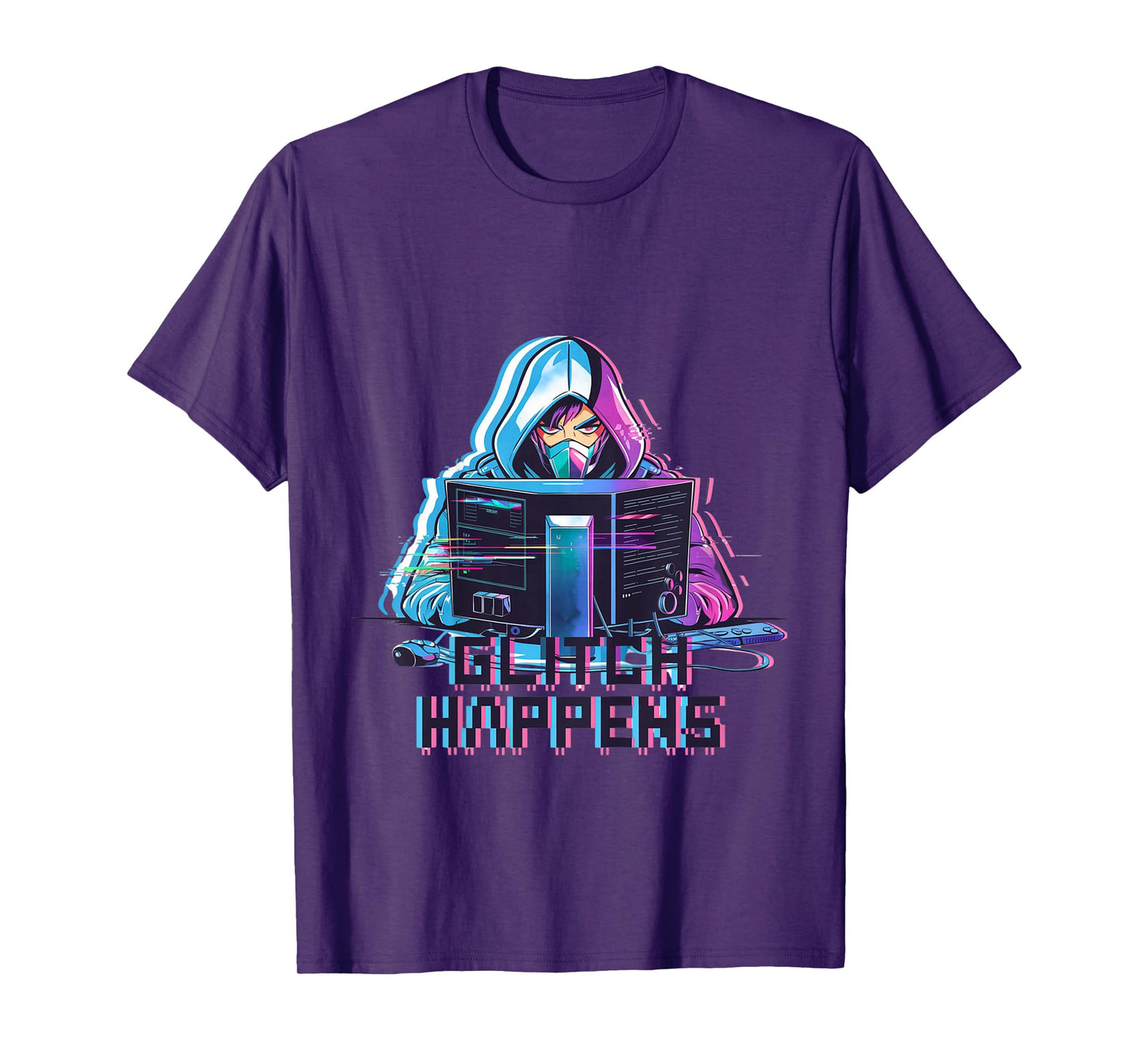 Kids Glitch Happens Anime Gamer Boy Male Futuristic Gaming T-Shirt