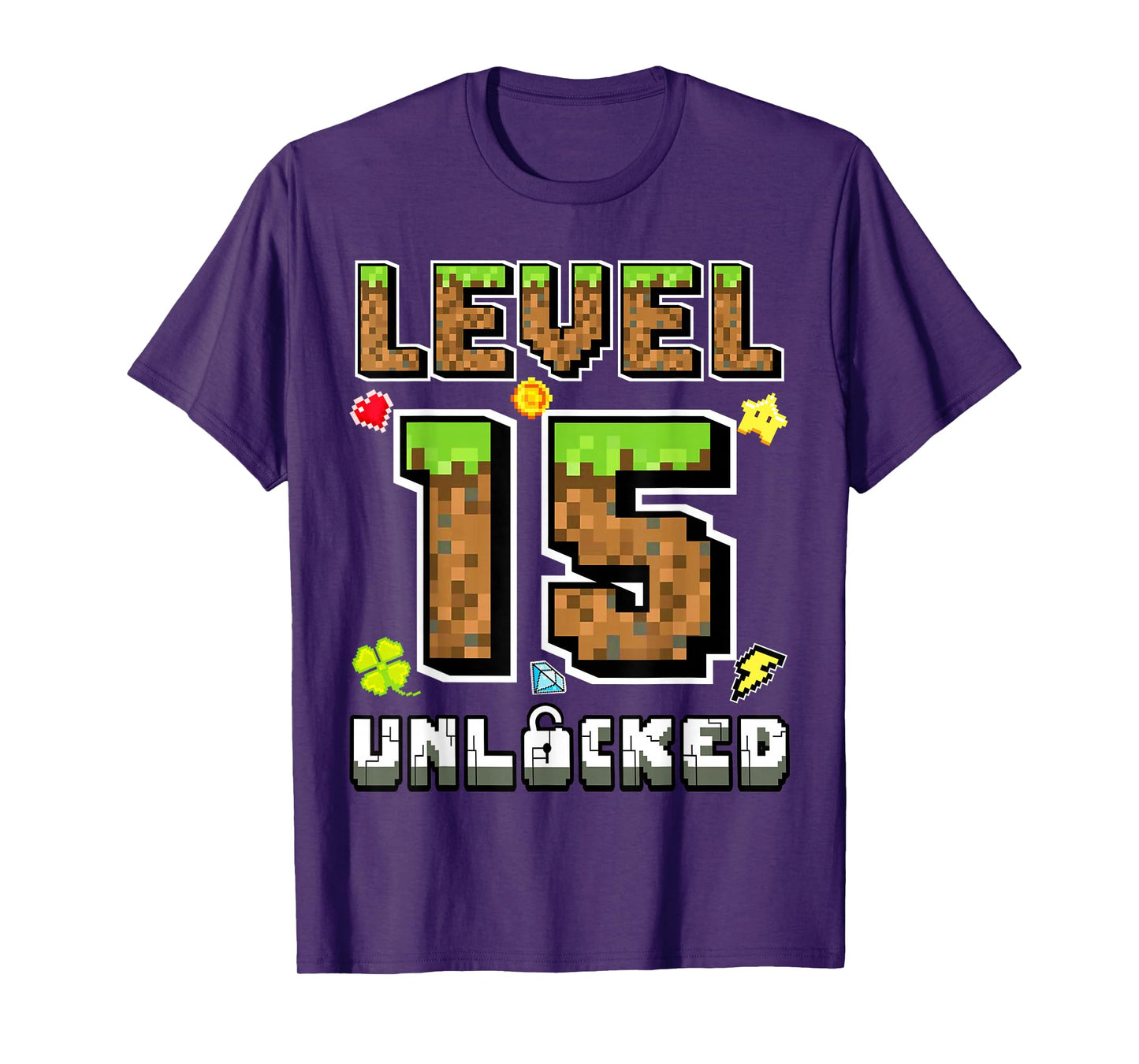 Level 15 Unlocked Birthday 15th Years Bday Gamer Pixel Boy T-Shirt