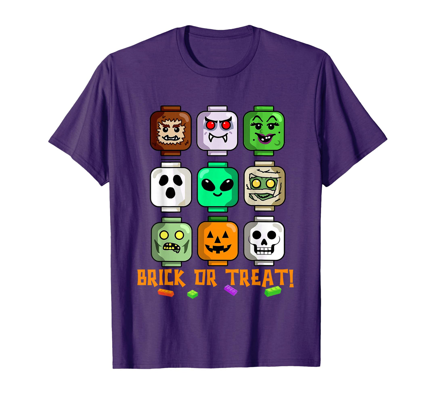Halloween Building Brick or Treat Heads Pumpkin Ghost Mummy T-Shirt