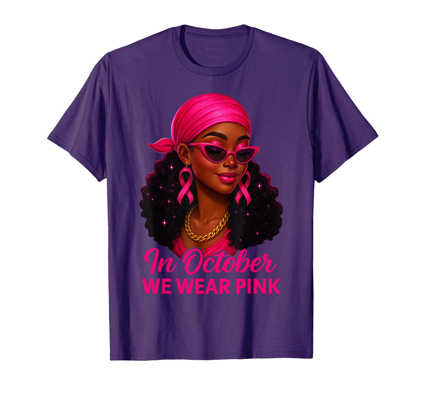 in October We Wear Pink Black Women Breast Cancer Awareness T-Shirt