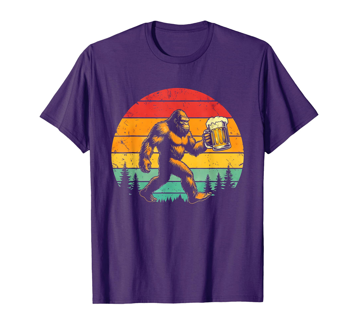 Funny Sasquatch Beer Lover Retro Sun T-Shirt