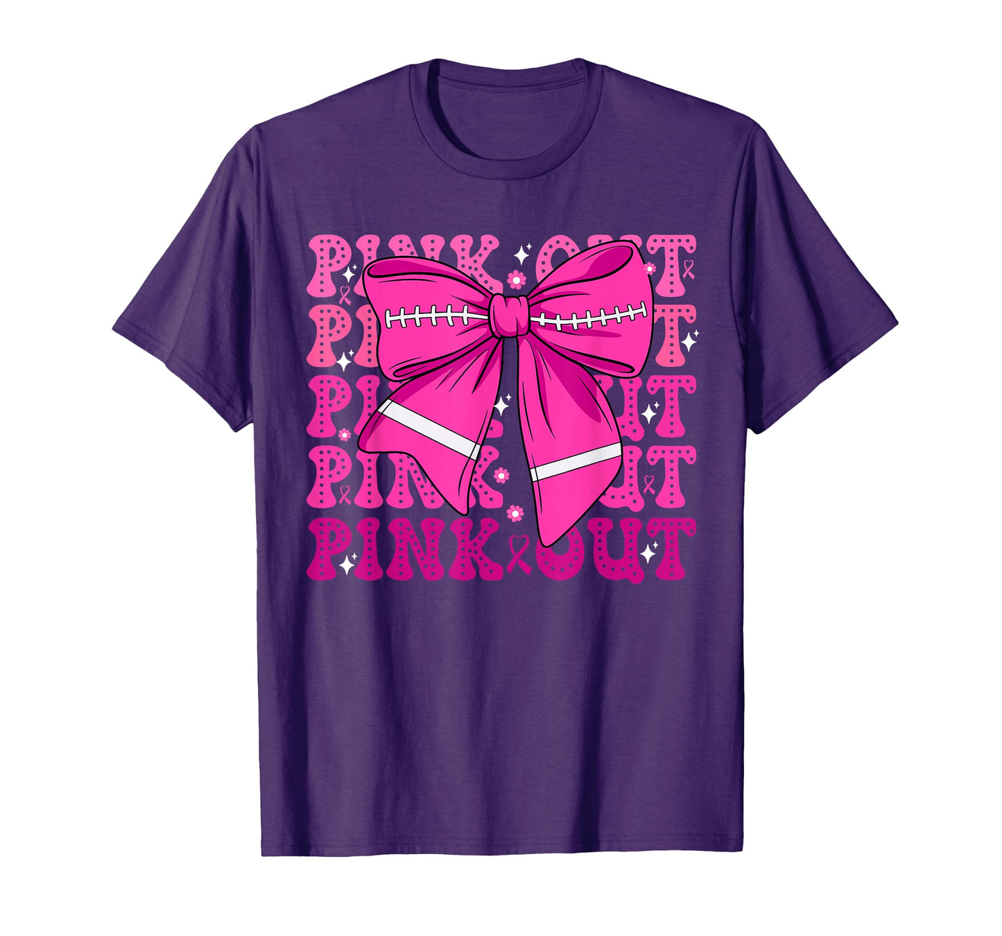 Preppy Pink Out Football Tackle Breast Cancer Awareness Bow T-Shirt
