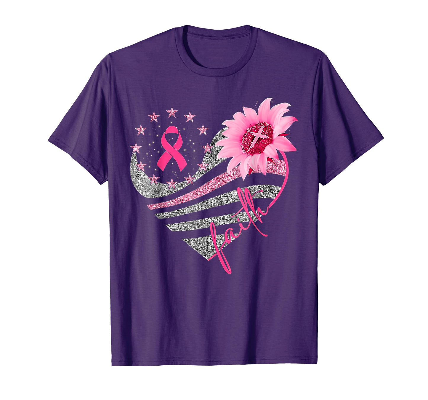 Breast Cancer Awareness Sun flower faith bling bling T-Shirt