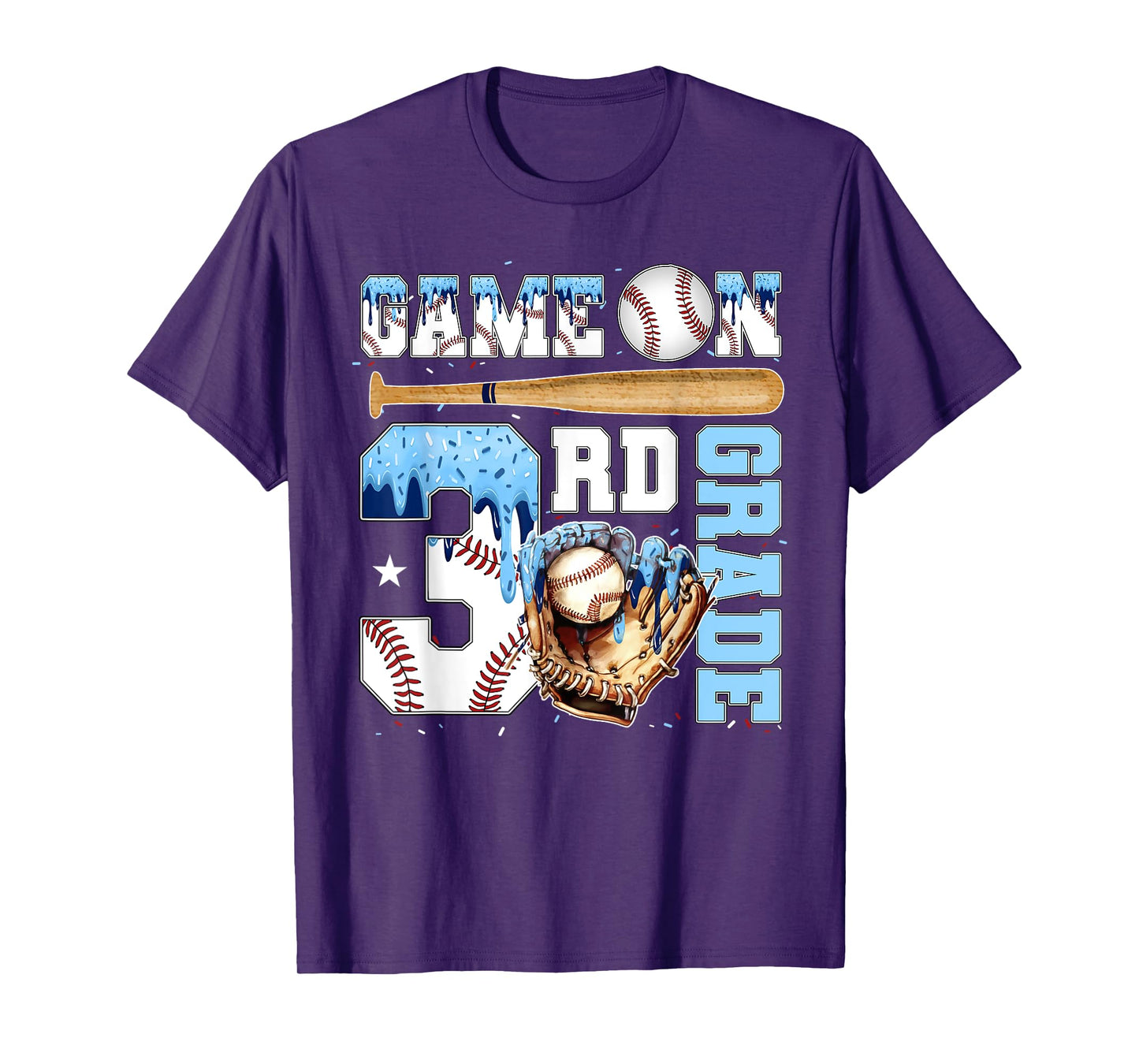 3rd Grade Back to School Baseball Drip Ice Cream Game On T-Shirt