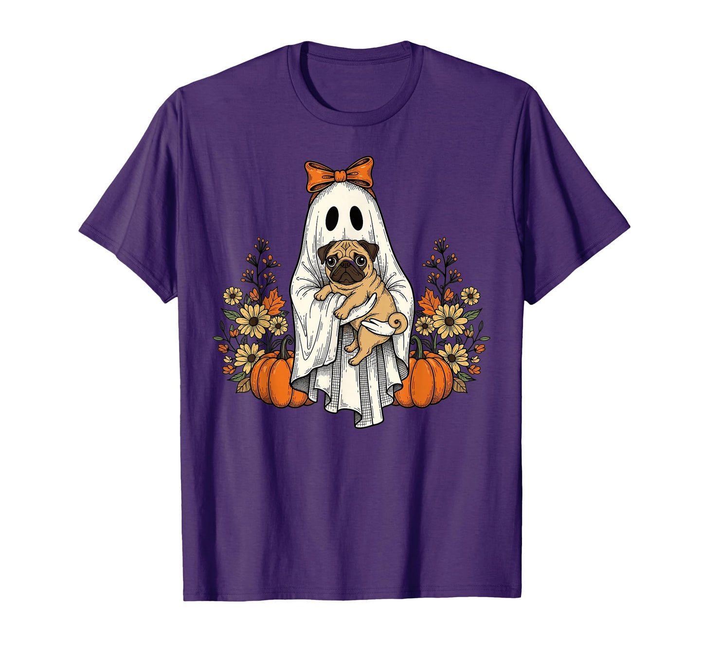 Halloween Ghost Pug Pumpkin Autumn Vintage Design T-Shirt