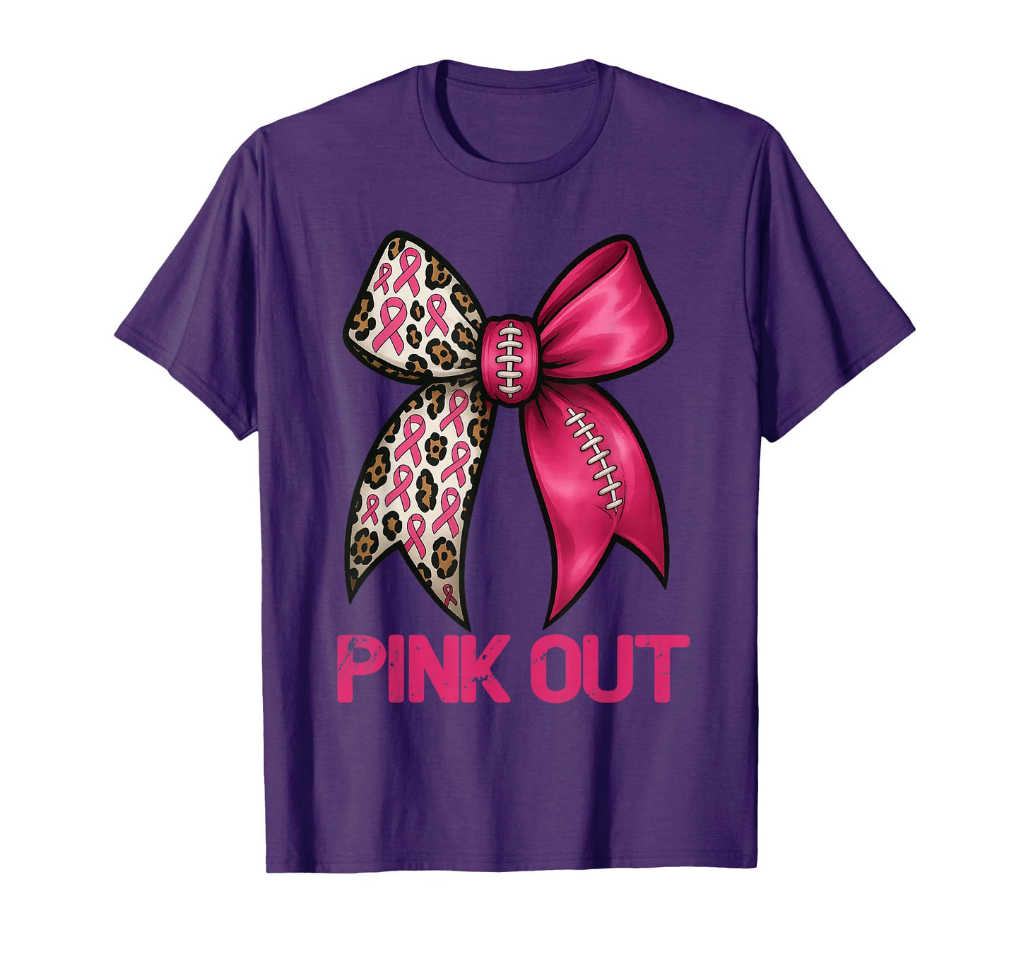 Pink Out Leopard Bow Football Breast Cancer Awareness T-Shirt