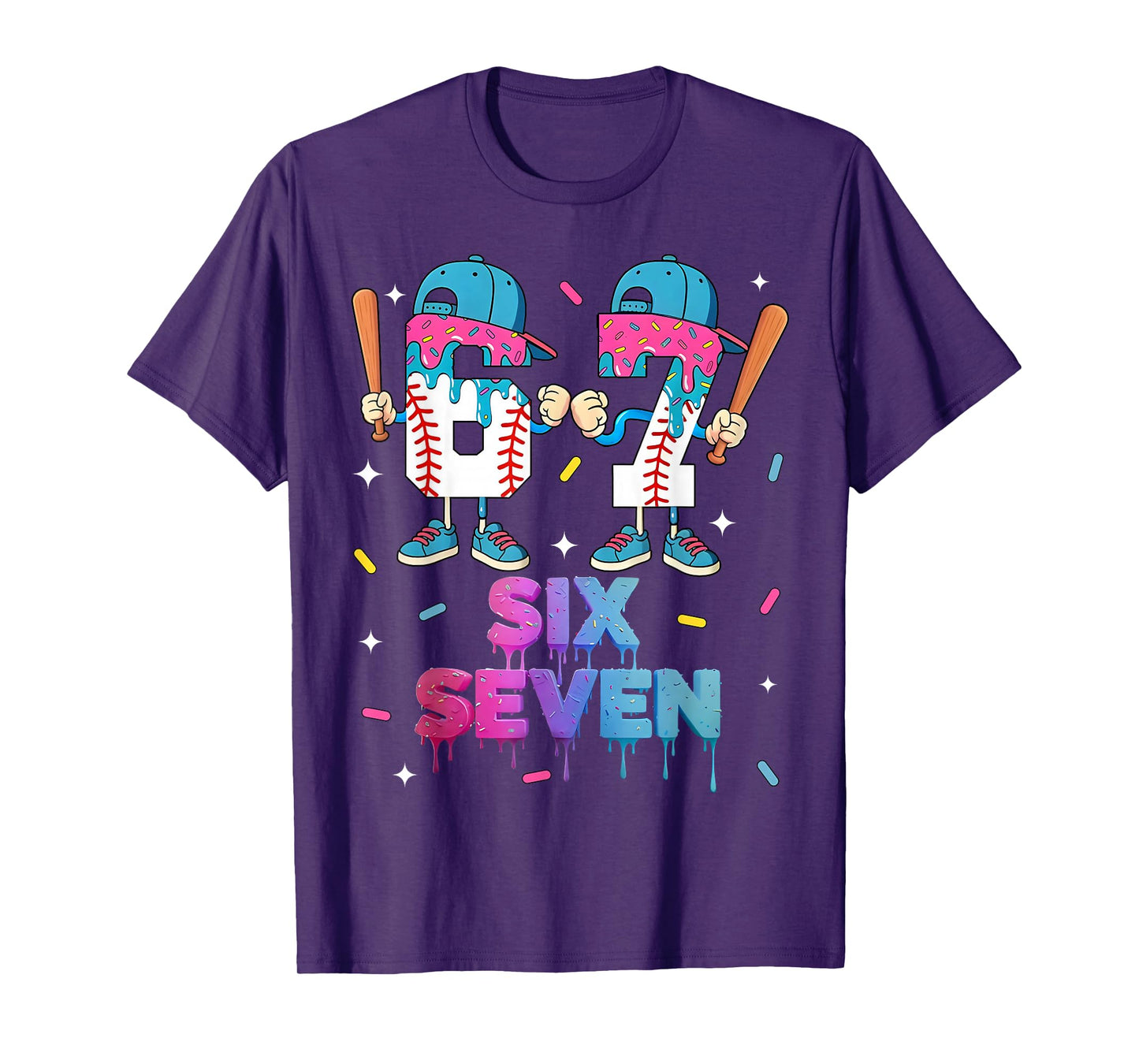 Six Seven Baseball Ice Cream Drip 6 7 Meme Gen Alpha Slang T-Shirt