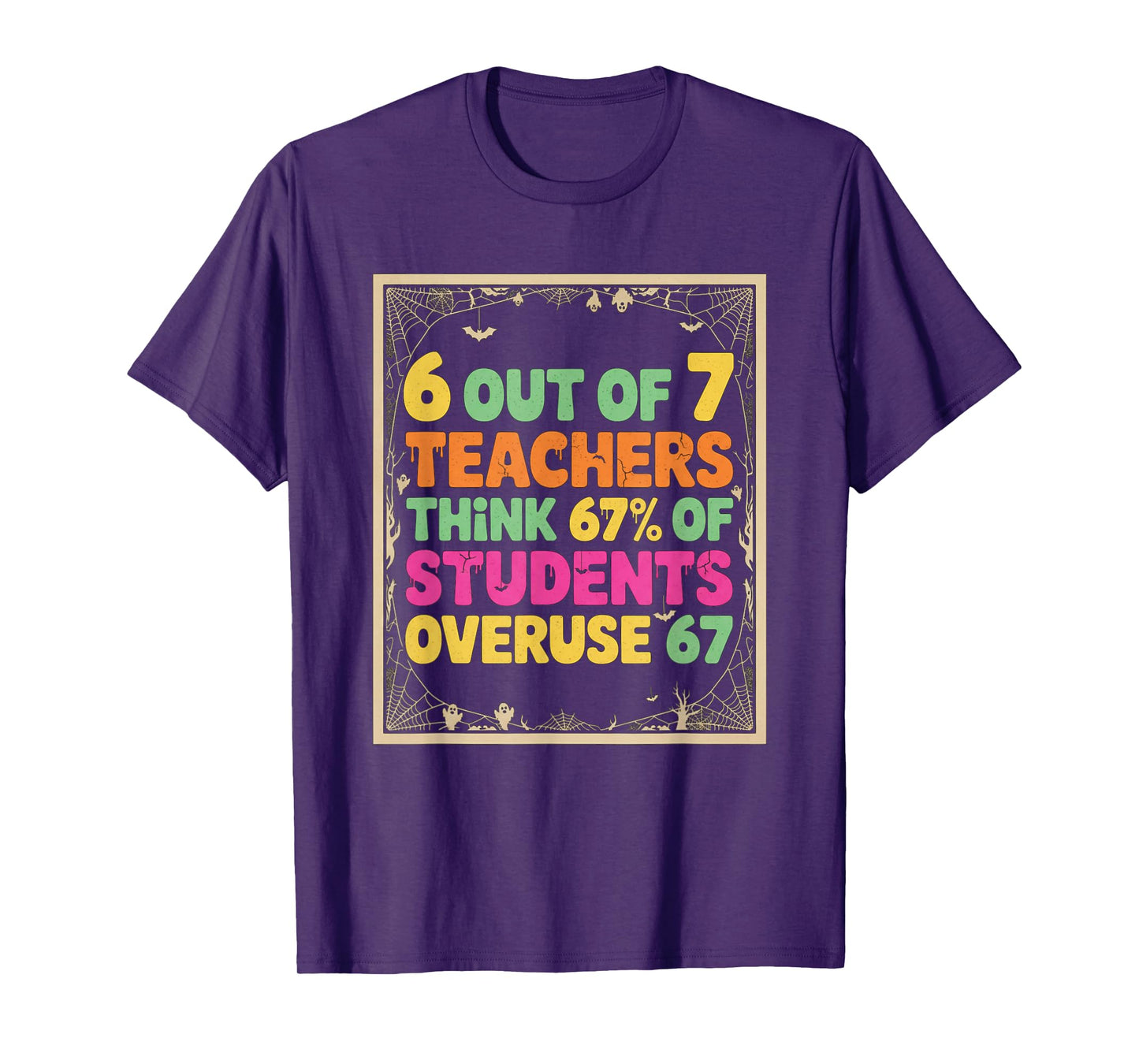 Teacher 6 7 Funny Overuse 67 Halloween Teacher Humor T-Shirt