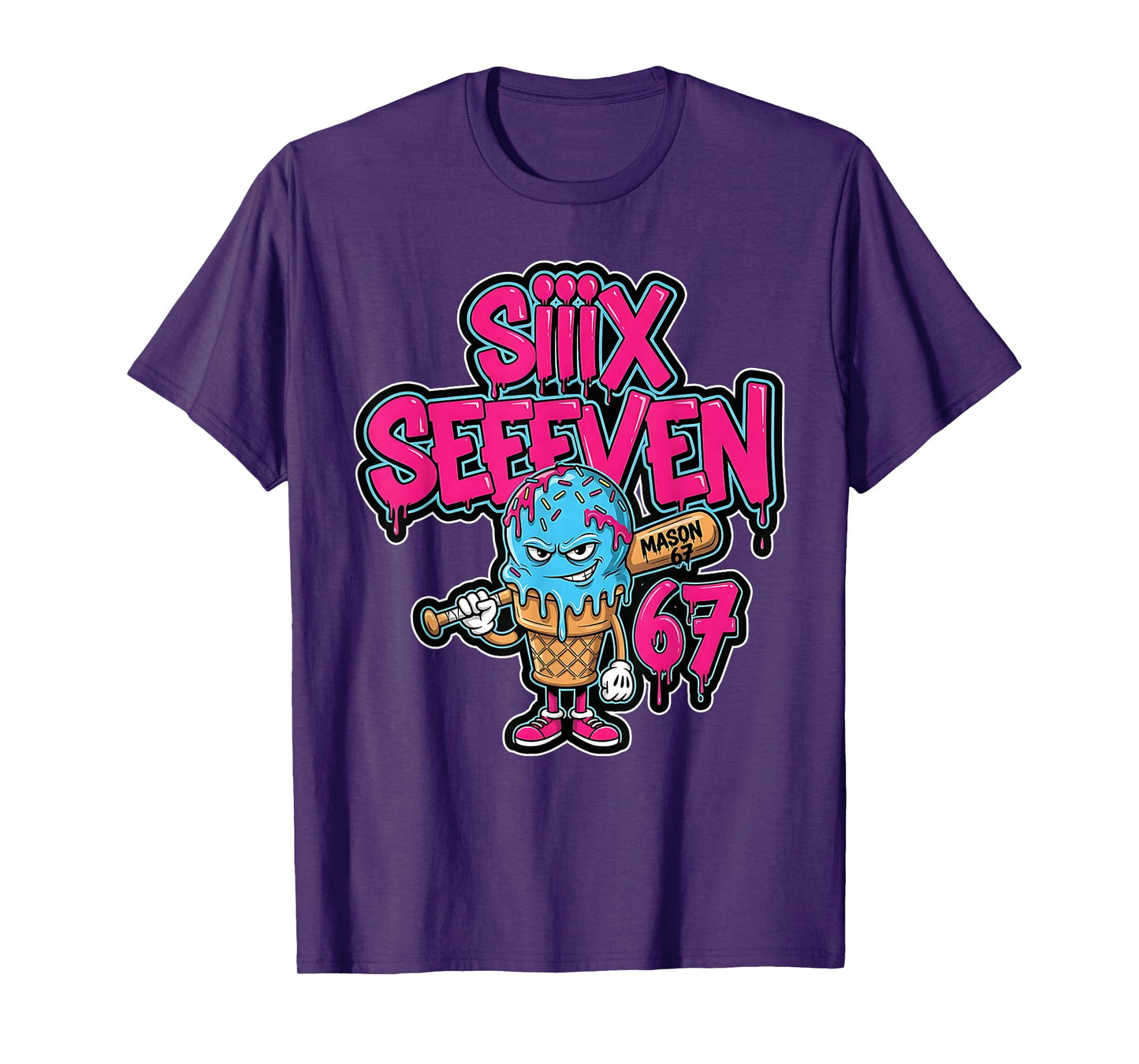 Six Seven 67 Baseball Player Ice Cream Drip Meme Lifestyle T-Shirt