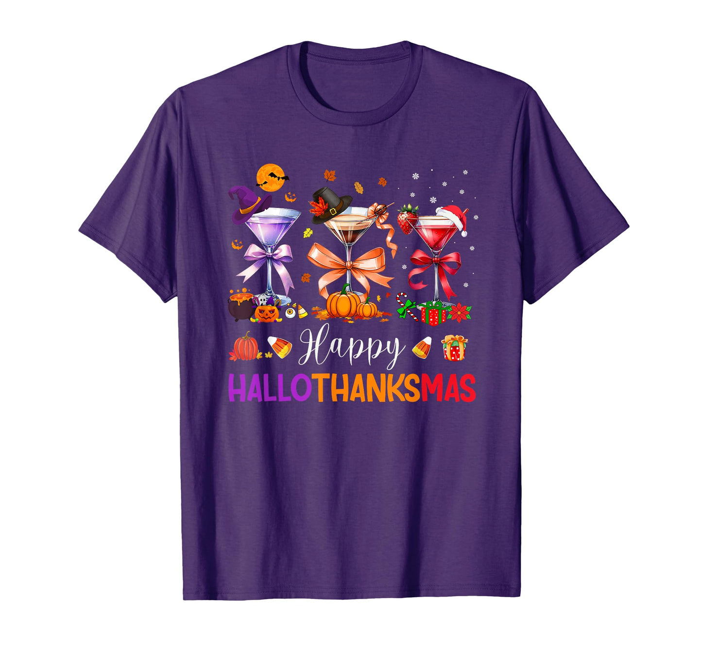 Happy Hallothanksmas Martini Coquette Bow Drinking Party T-Shirt