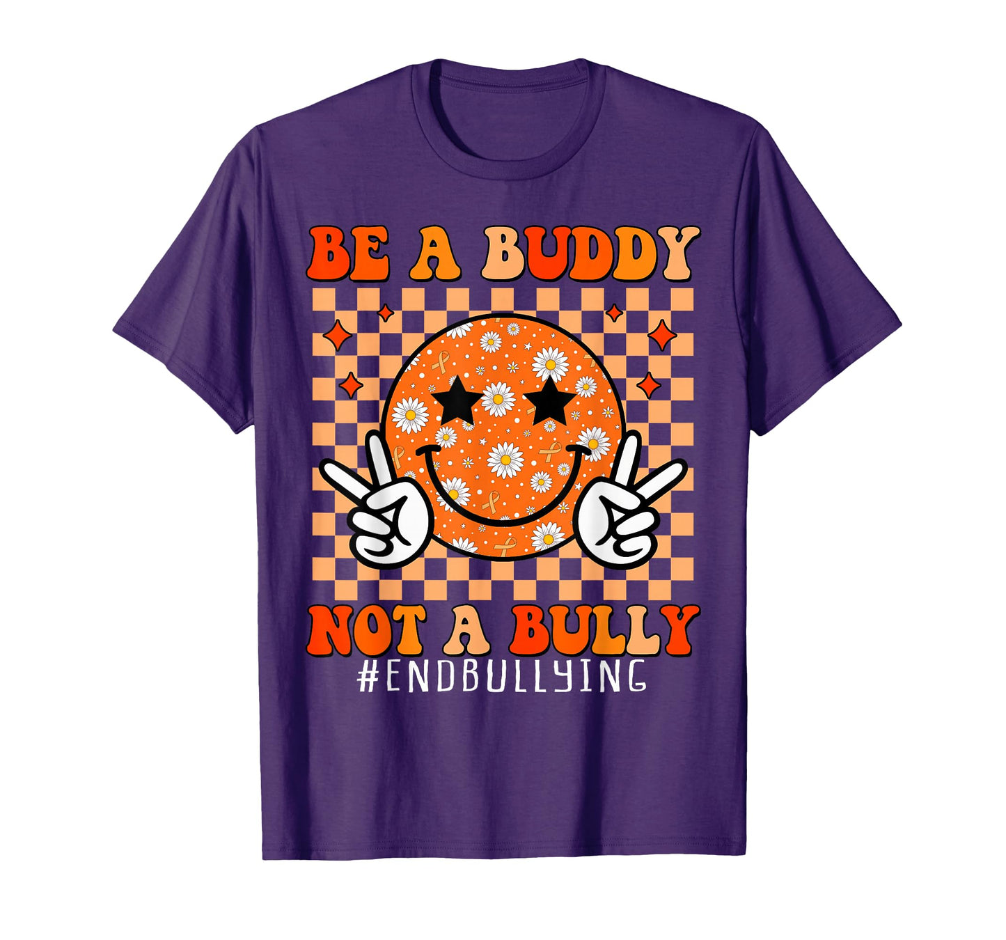 Groovy Unity Day Kids Anti Bullying Checkered Orange Day T-Shirt