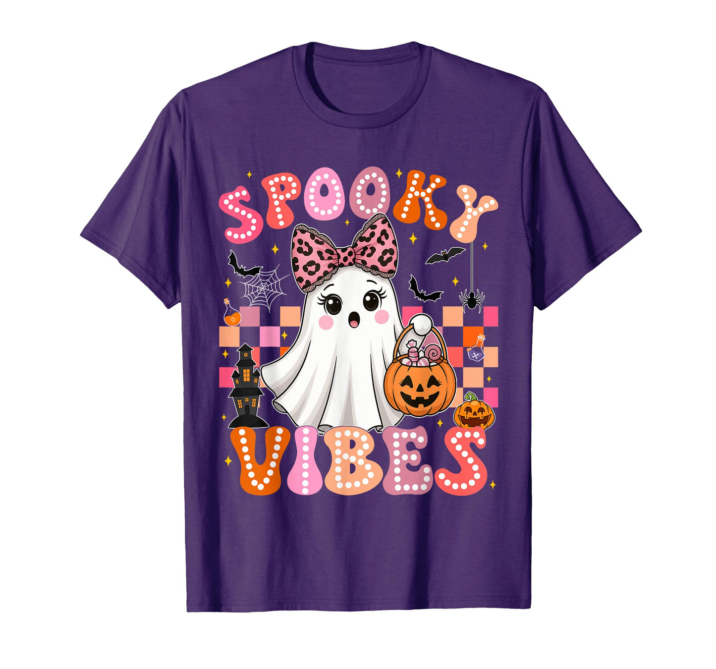 Groovy Spooky Vibes Cute Boo Ghost Halloween Costumes Girls T-Shirt