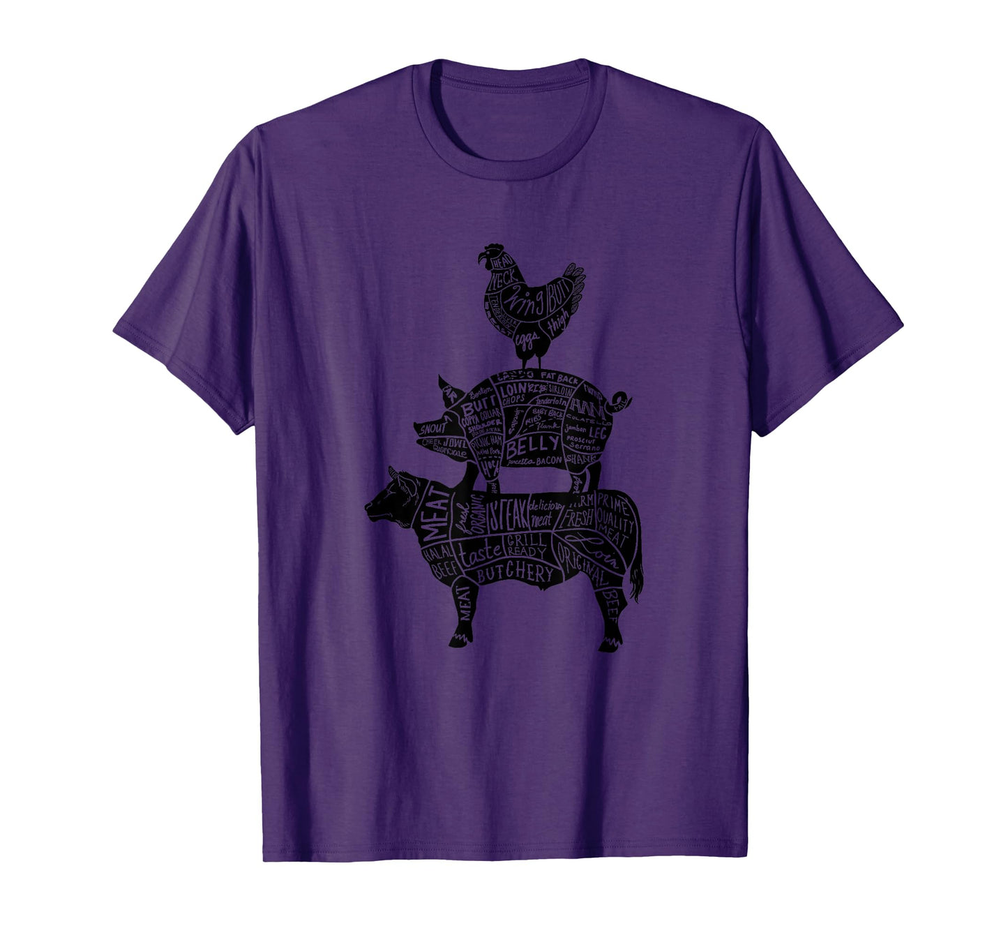 Cow Pig Chicken Parts Retro Beef Pork Poultry Meat Cuts Gift T-Shirt