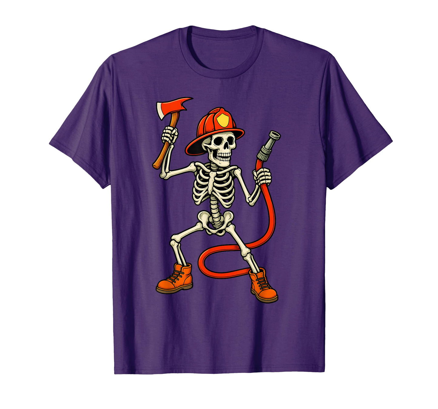 Skeleton Fireman Halloween Firefighter Boys Kids Men T-Shirt